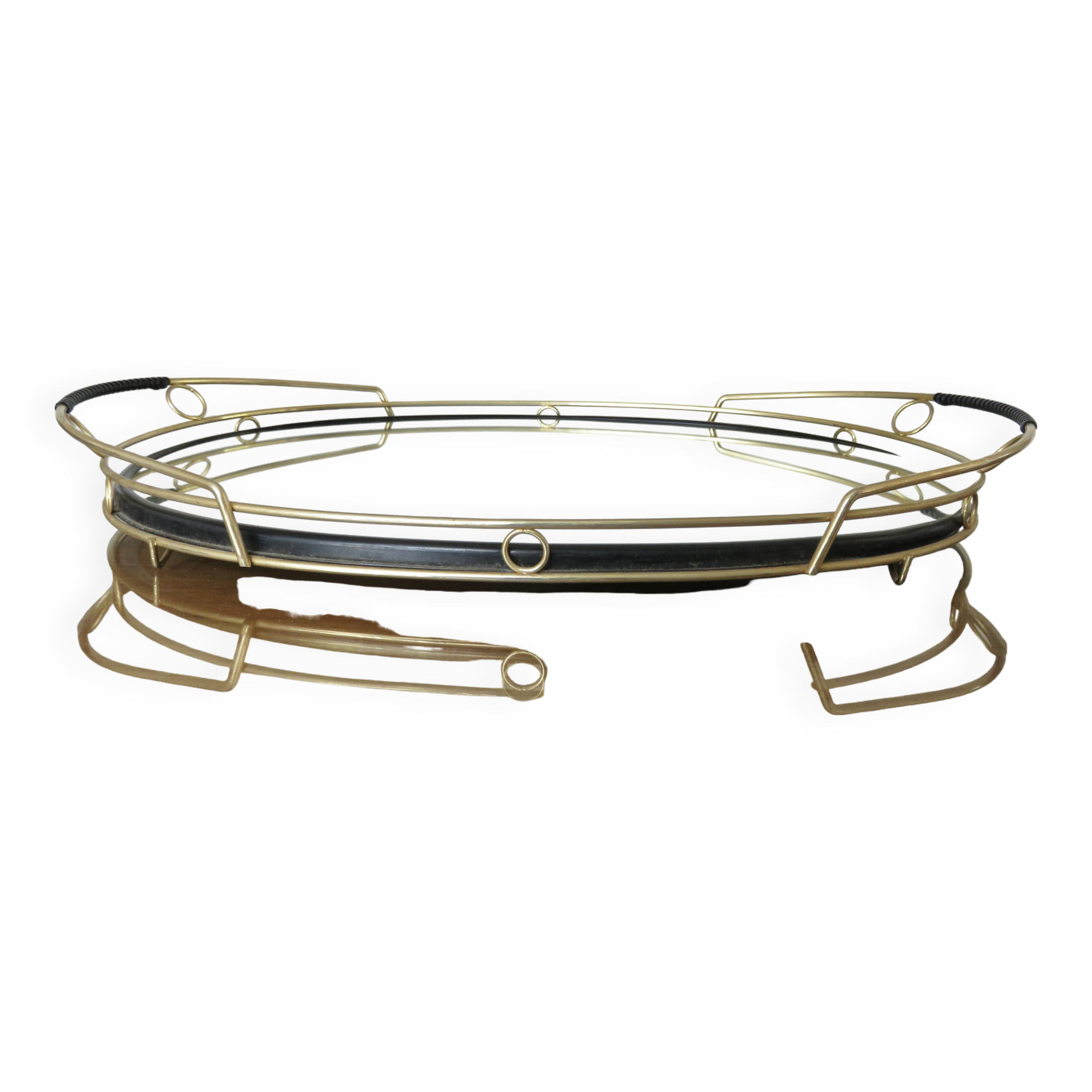 Mirror tray, modernist, minimalist, in gold metal and scoubidou, 1950-1960