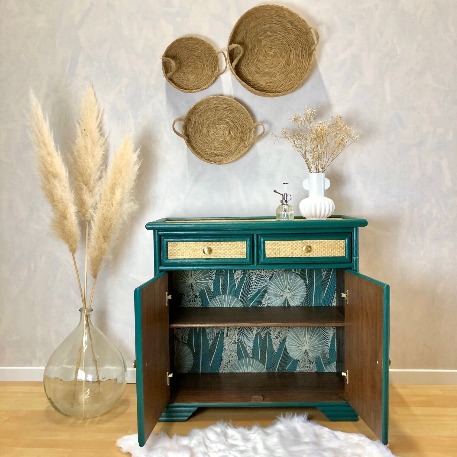 Commode rotin années 70