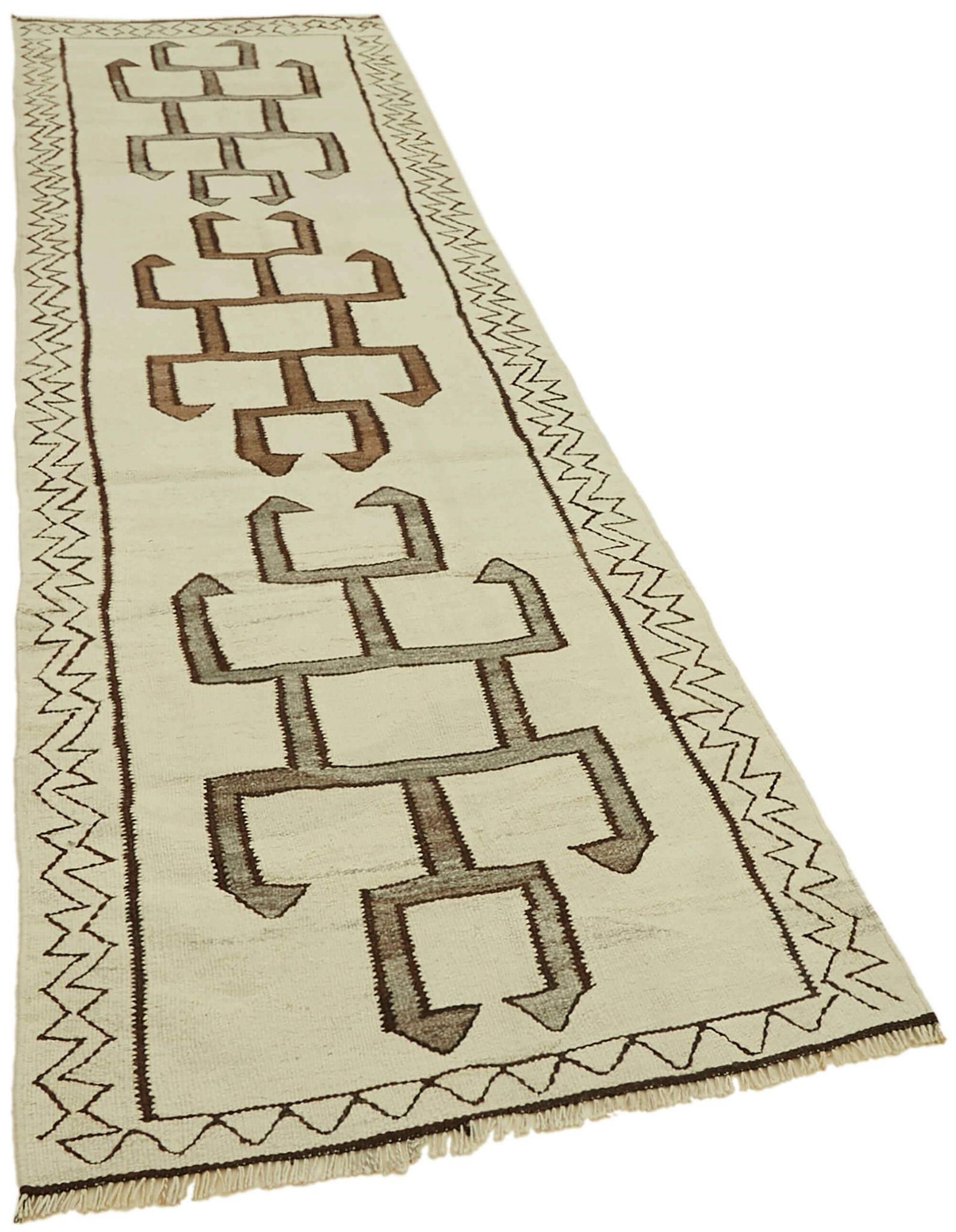 Turkish Handwoven Vintage Herki Kilim 110 cm x 356 cm