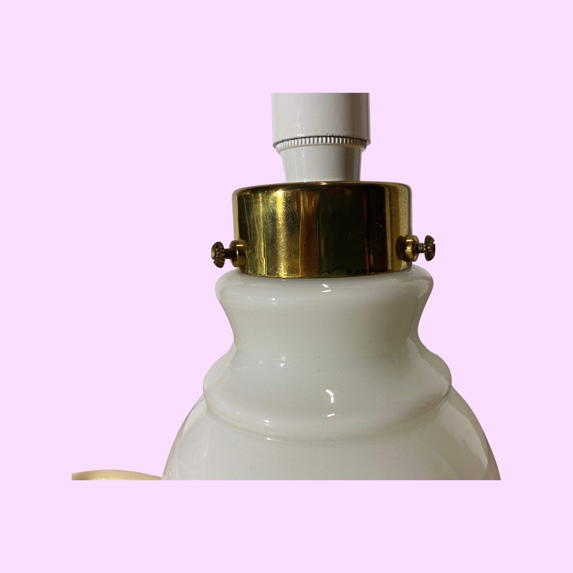 Retro glass/brass white desk lamp base | vintage danish design light made from glass in denmark