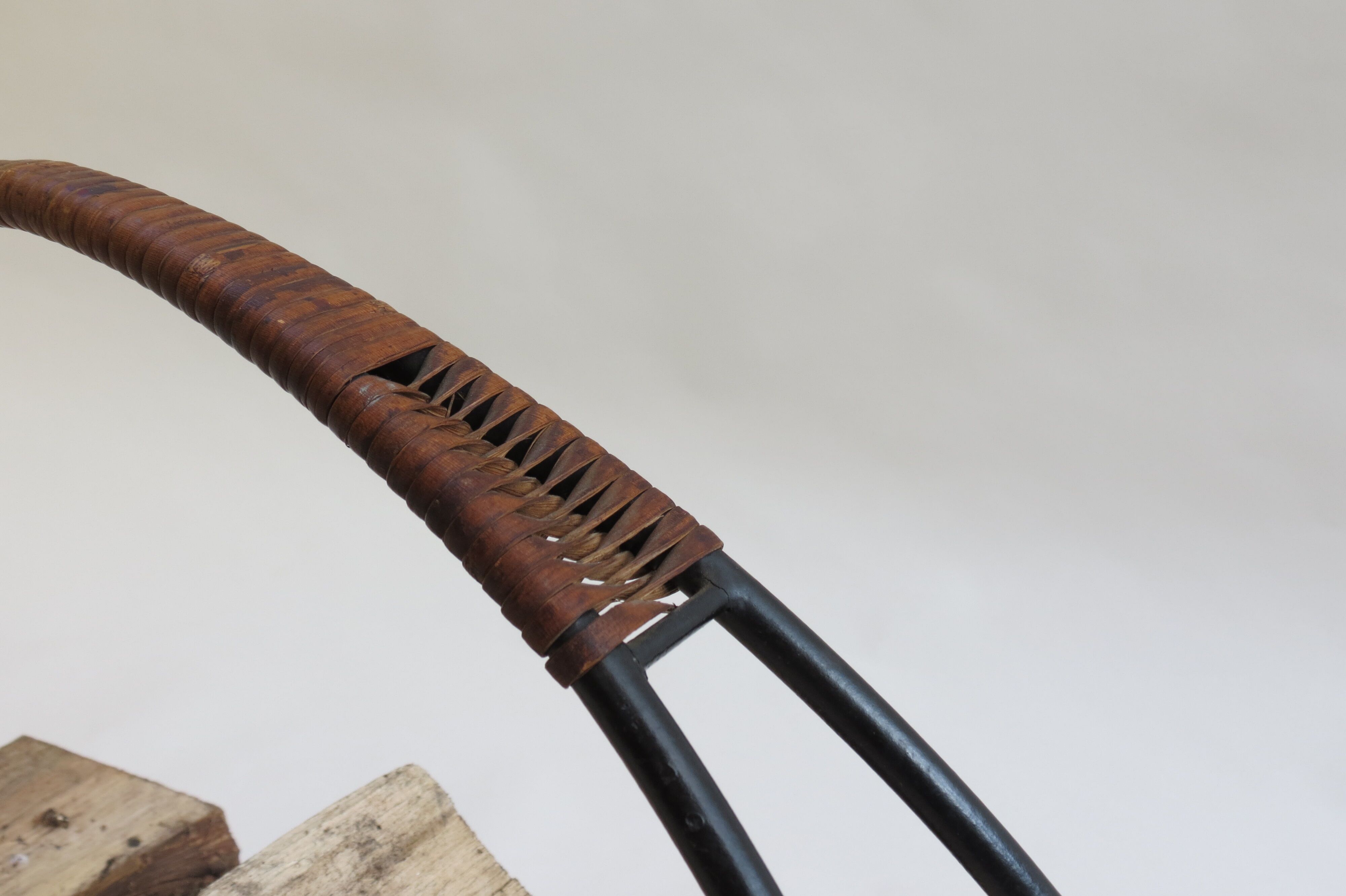 Log metal and cane log basket 1960