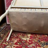 Louis XVI style bench carved with original fabrics and silks