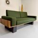 Vintage 3-seater sofa, green, solid wood, 70s/80s design