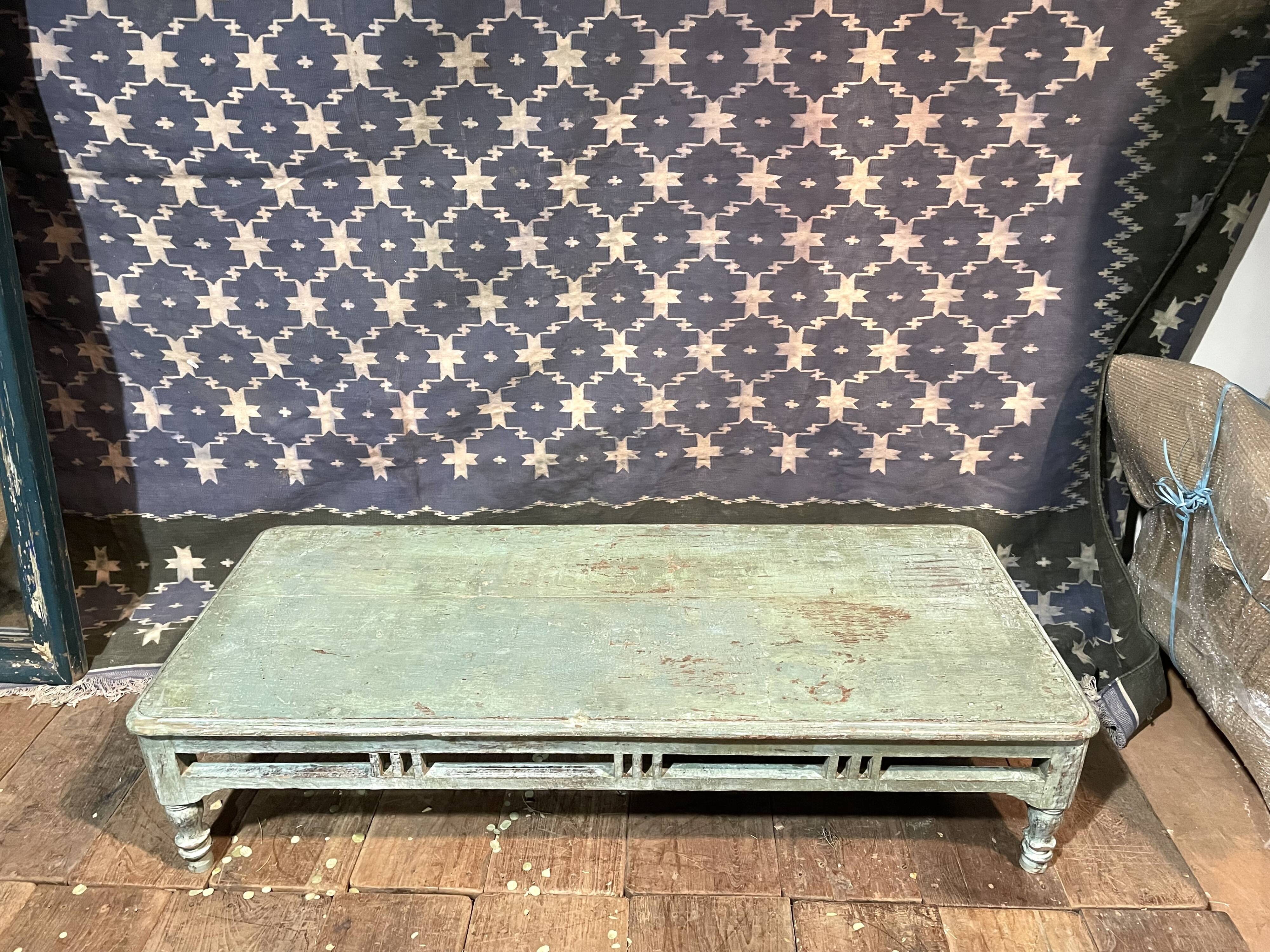 Blue lacquered teak coffee table