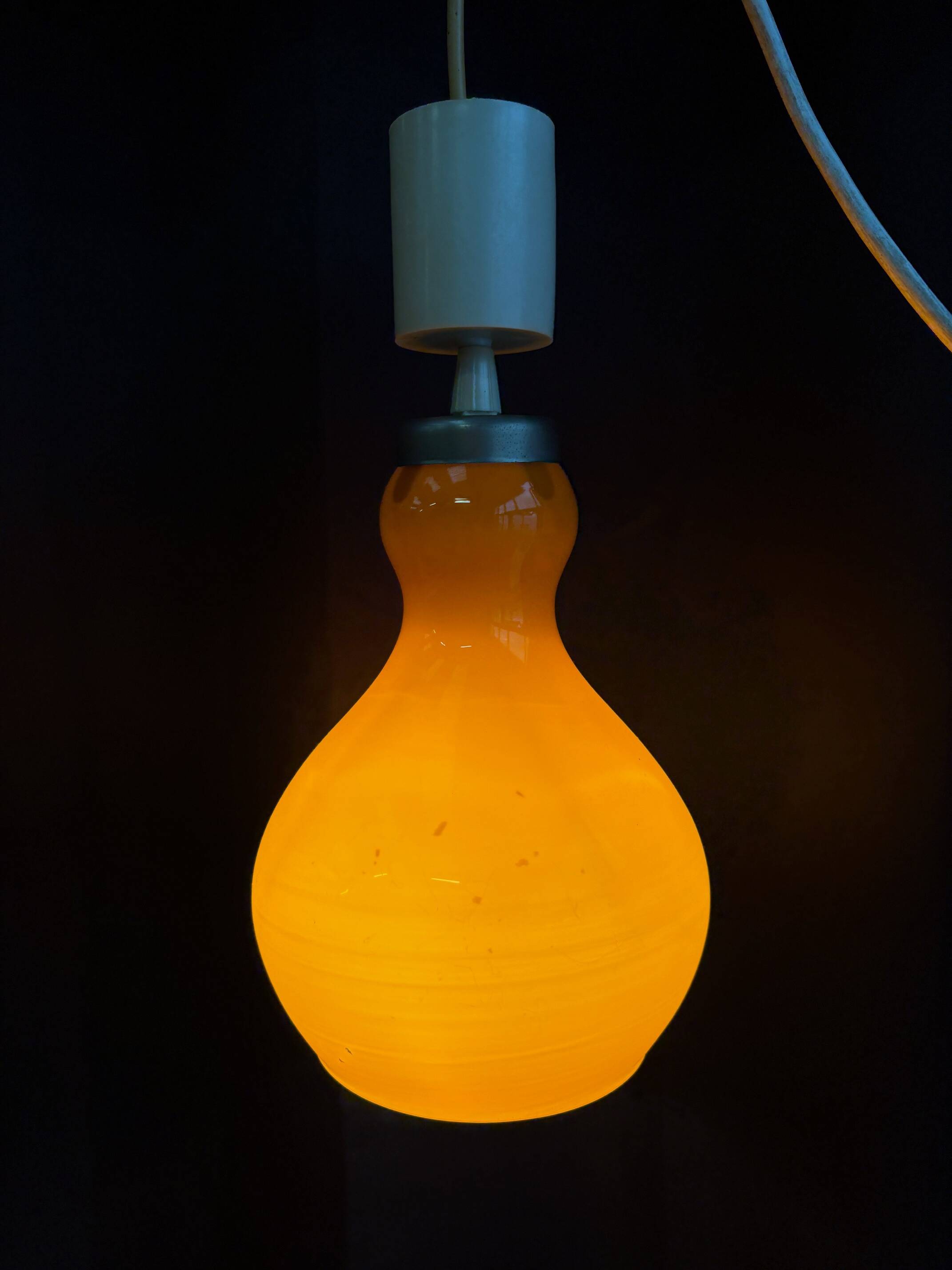 Vintage suspension in orange opaline – retro 70s design chandelier.