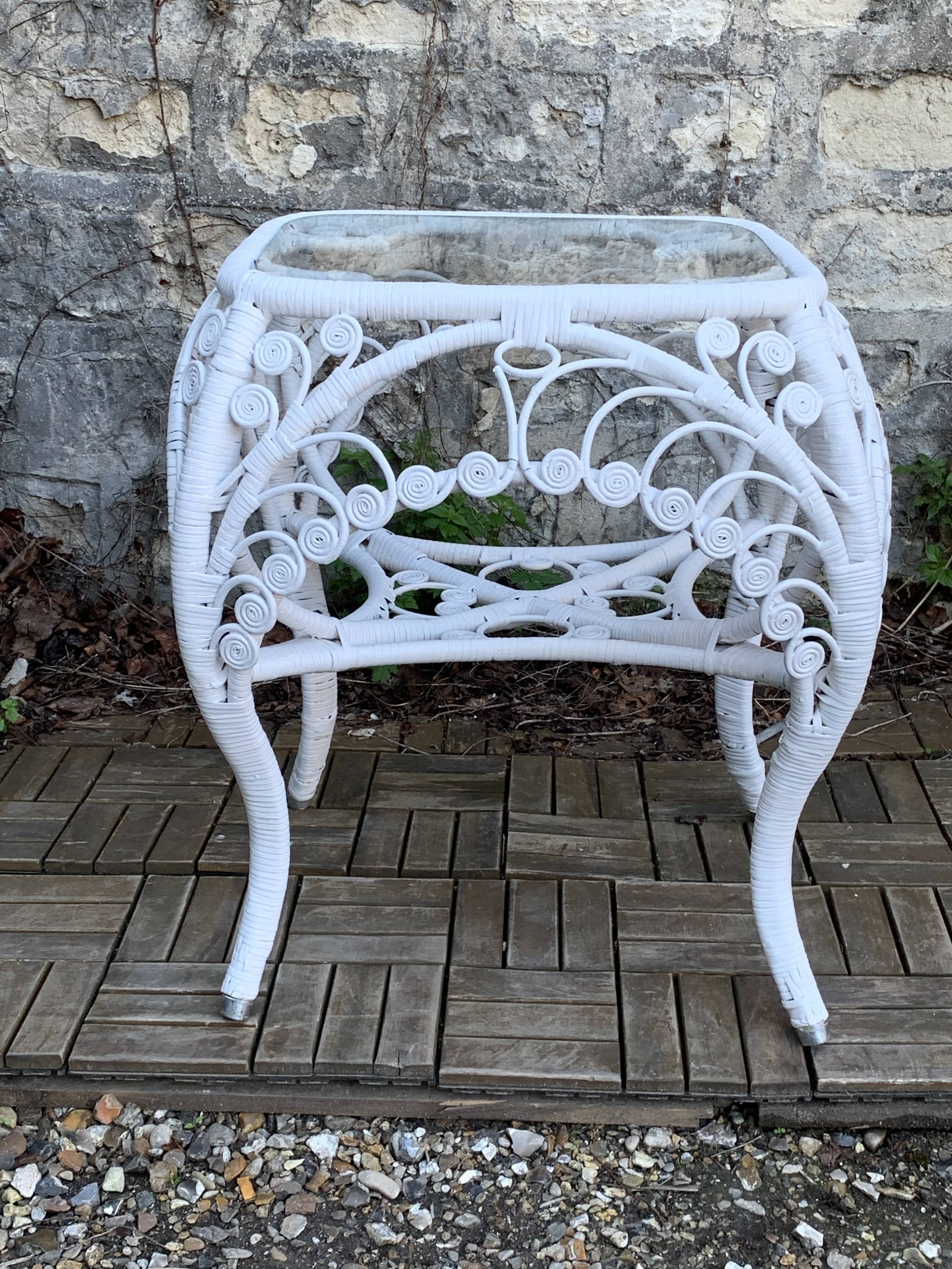 Peacock white rattan side table 1970