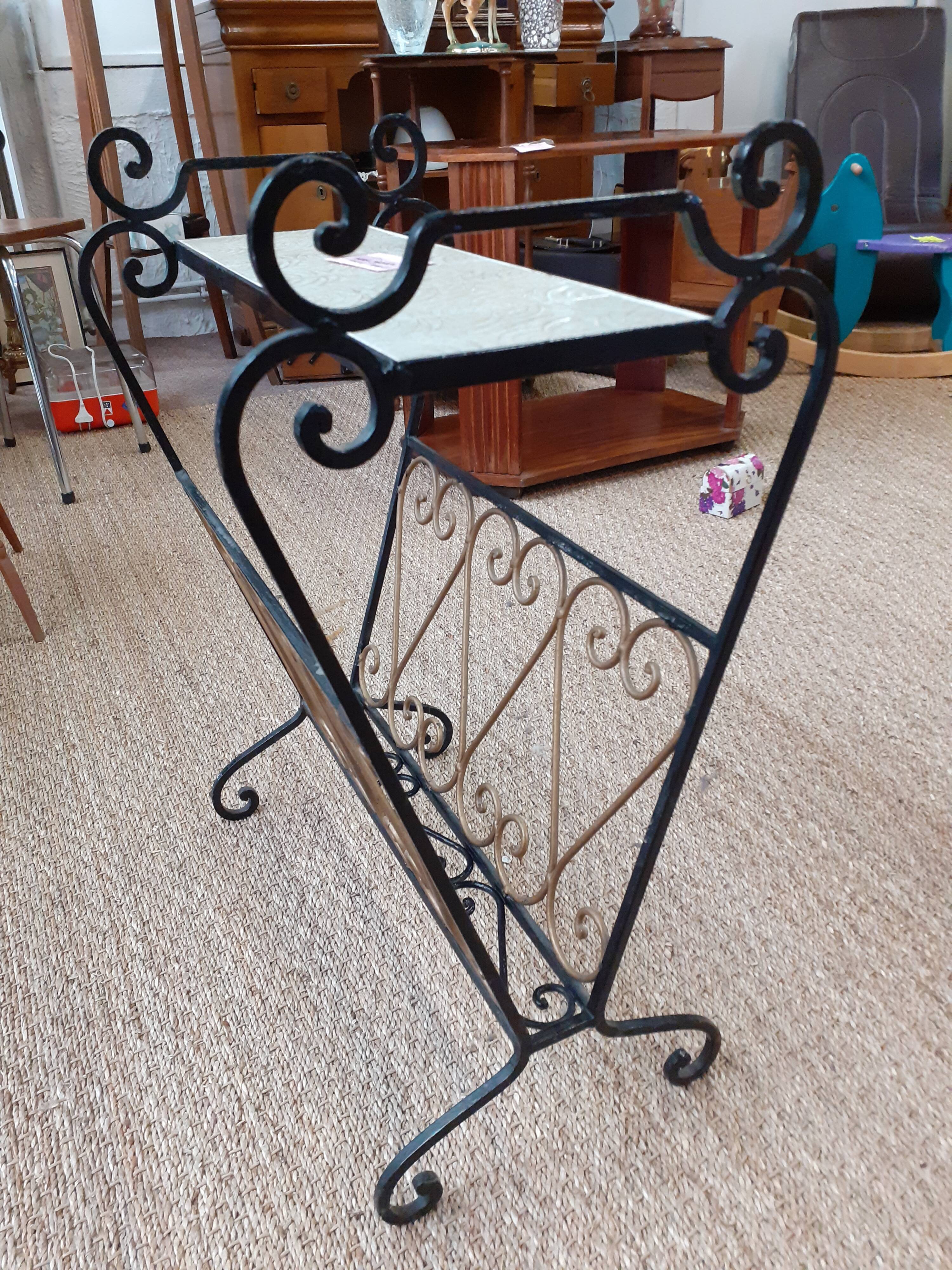 Tile and wrought iron magazine rack