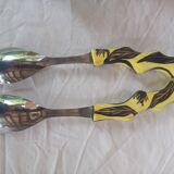 Vallauris salad bowl and serving utensils, signed Fase