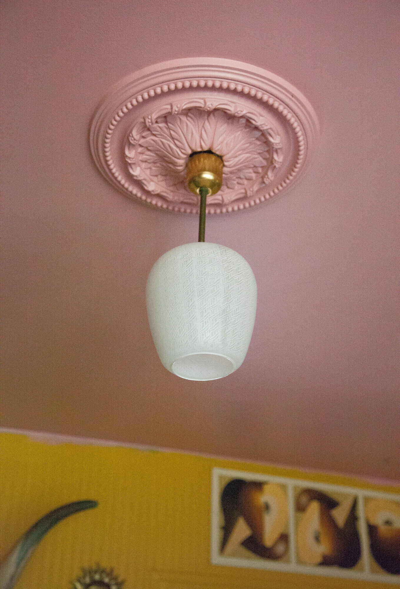 Vintage pendant lamp, opaline glass pendant lamp with patterns, vintage chandelier