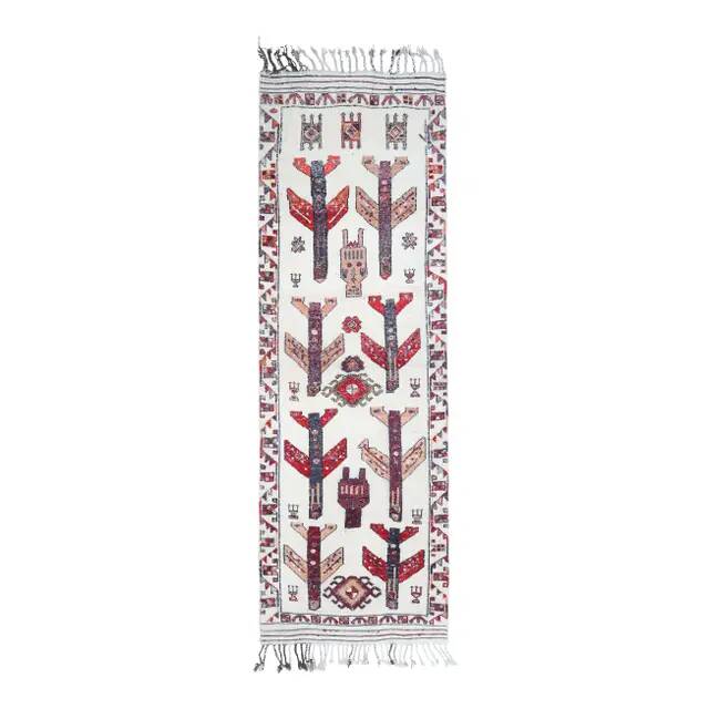 Vintage Turkish Oushak Handmade Wool Cotton White Runner Rug 111x343