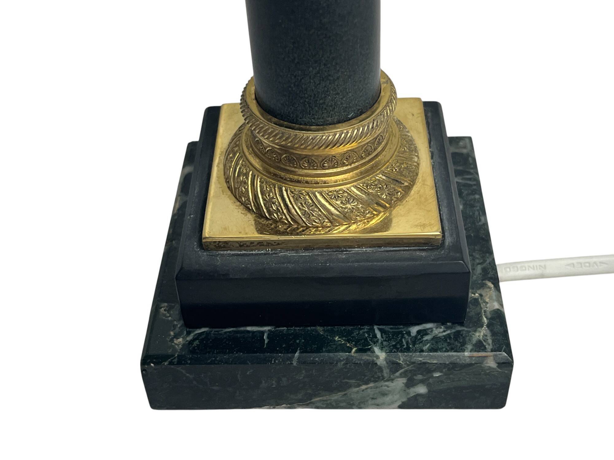 Empire bronze marble and patinated sheet metal lamp base, 20th century