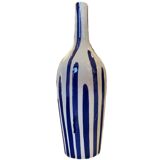 Ceramic vase bottle stripes blue white