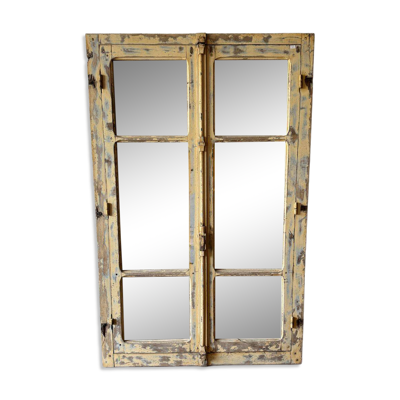 Ancien miroir industriel en bois - Début XXᵉ siècl