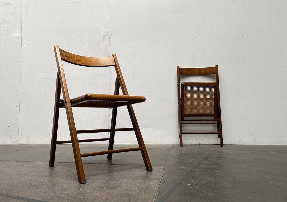 Mid-century wooden folding chair set with Viennese wicker seats, 1960s.