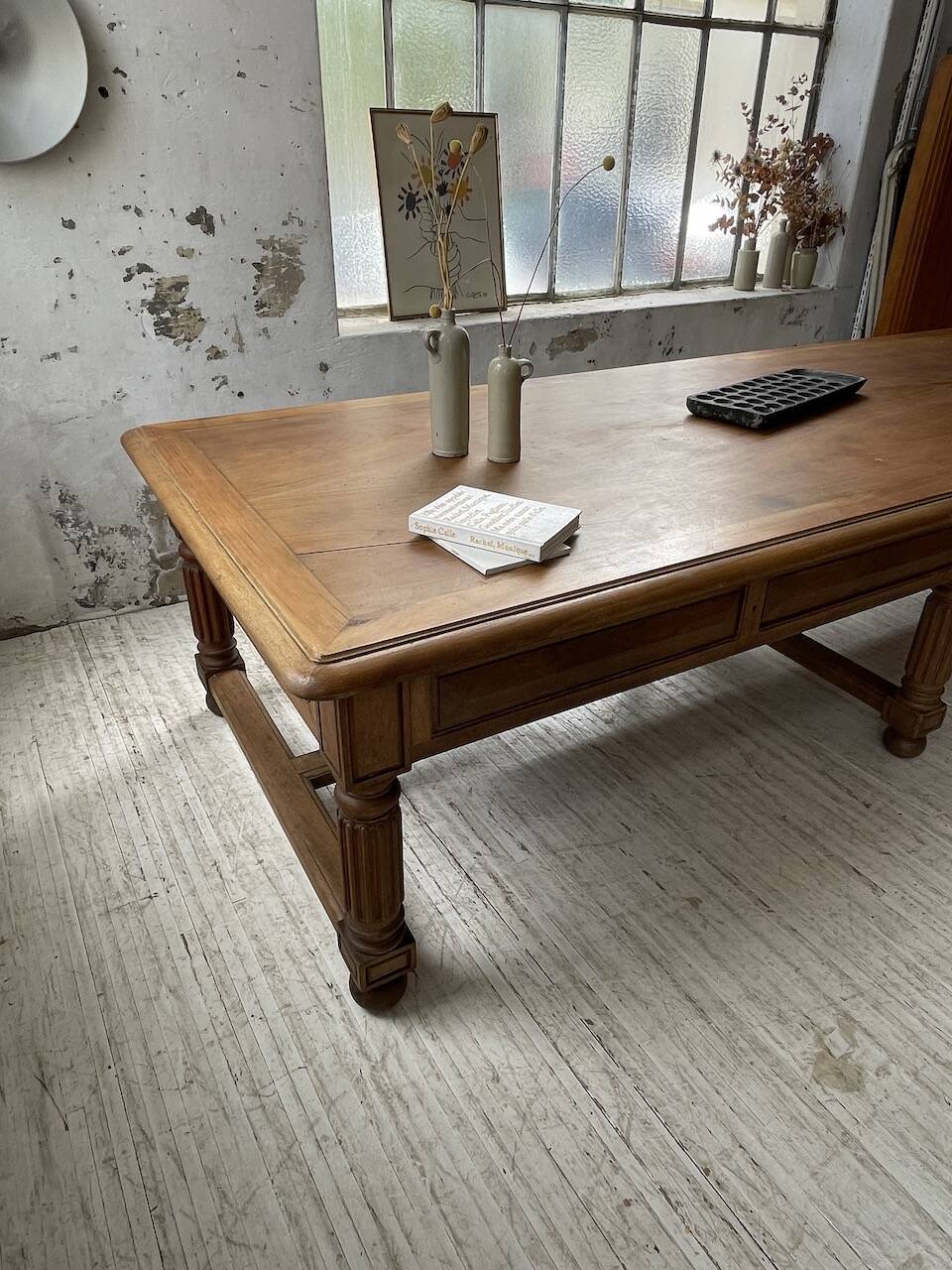 Solid walnut farmhouse castle table 1900 XXL
