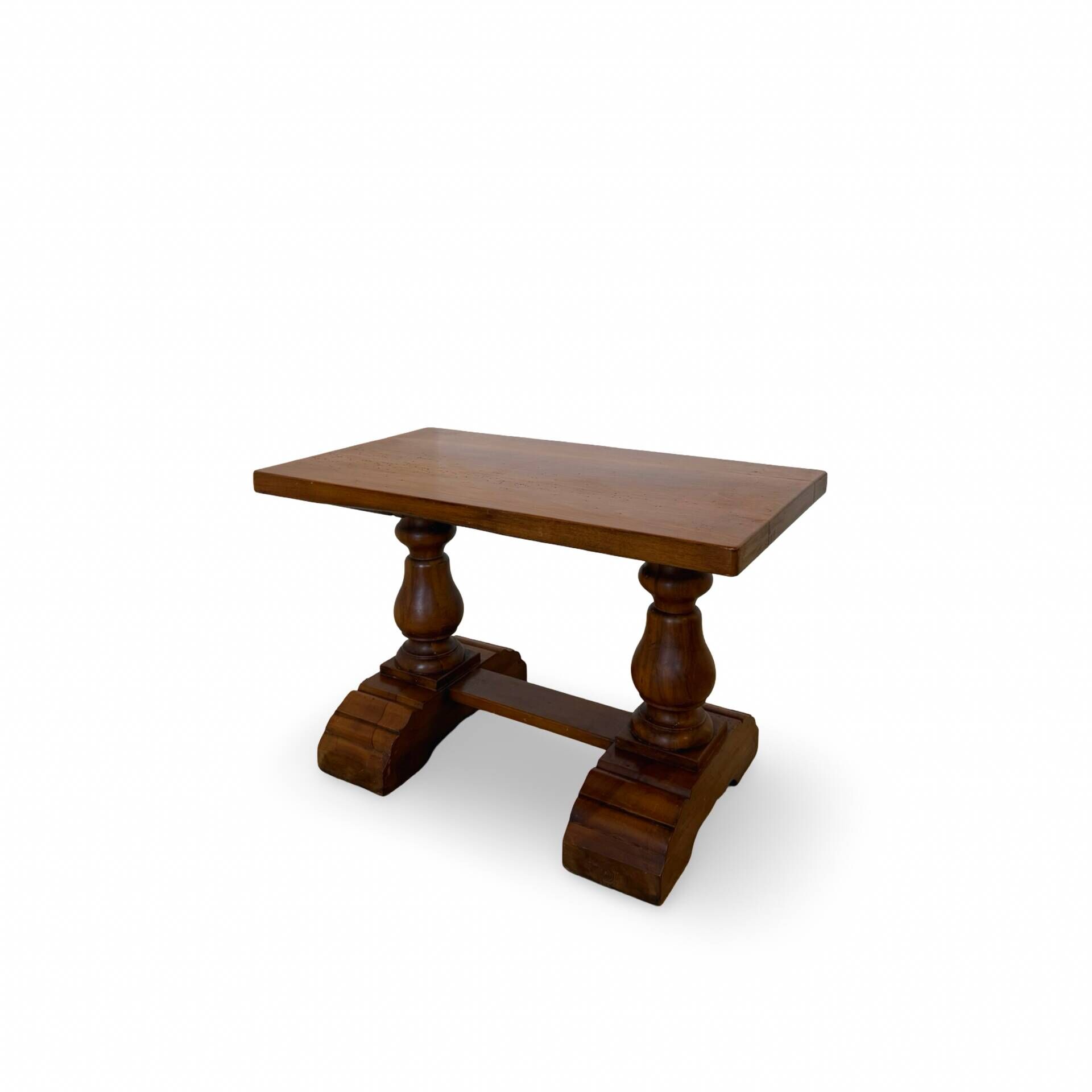 A small, rustic walnut wooden table, crafted from solid walnut wood, 1