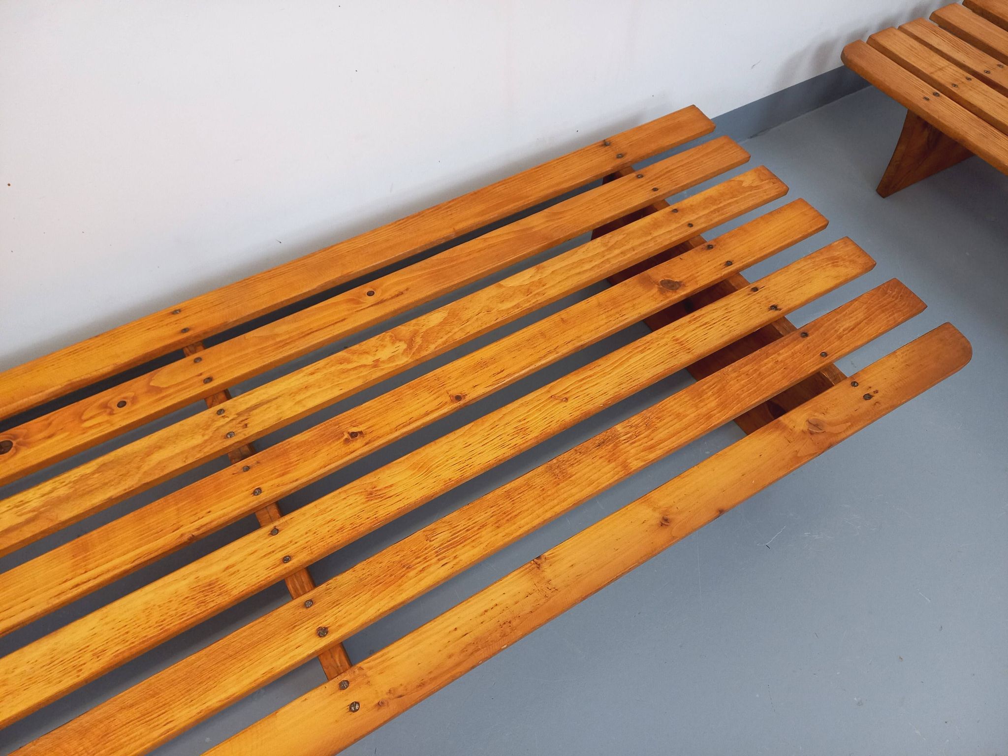 Pair of vintage  Perriand style  pine benches