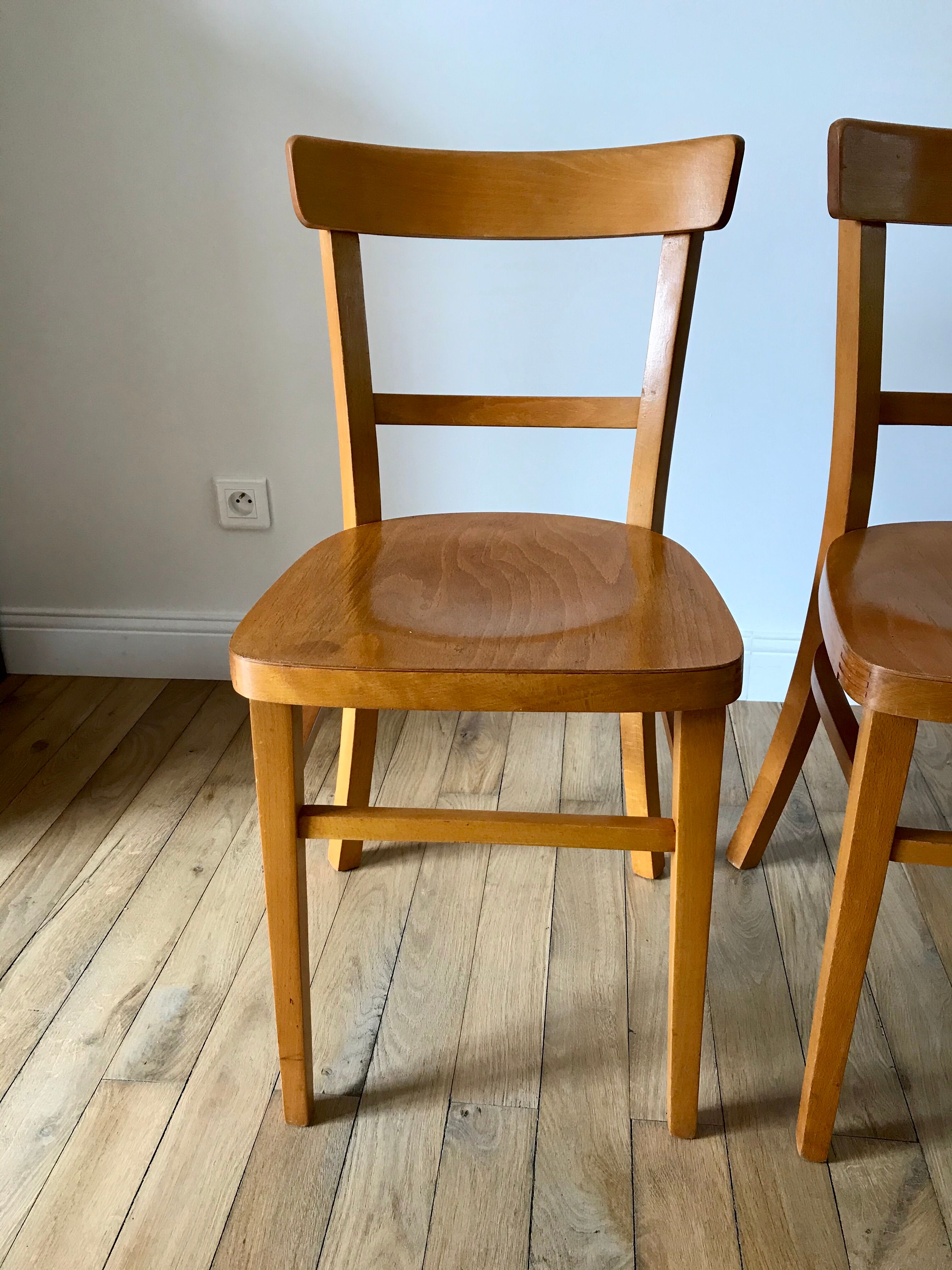 set of 4 Thonet bistro chairs in curved wood honey Mid-Century 50s