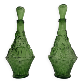 Duo carafes italienne en verre ambré