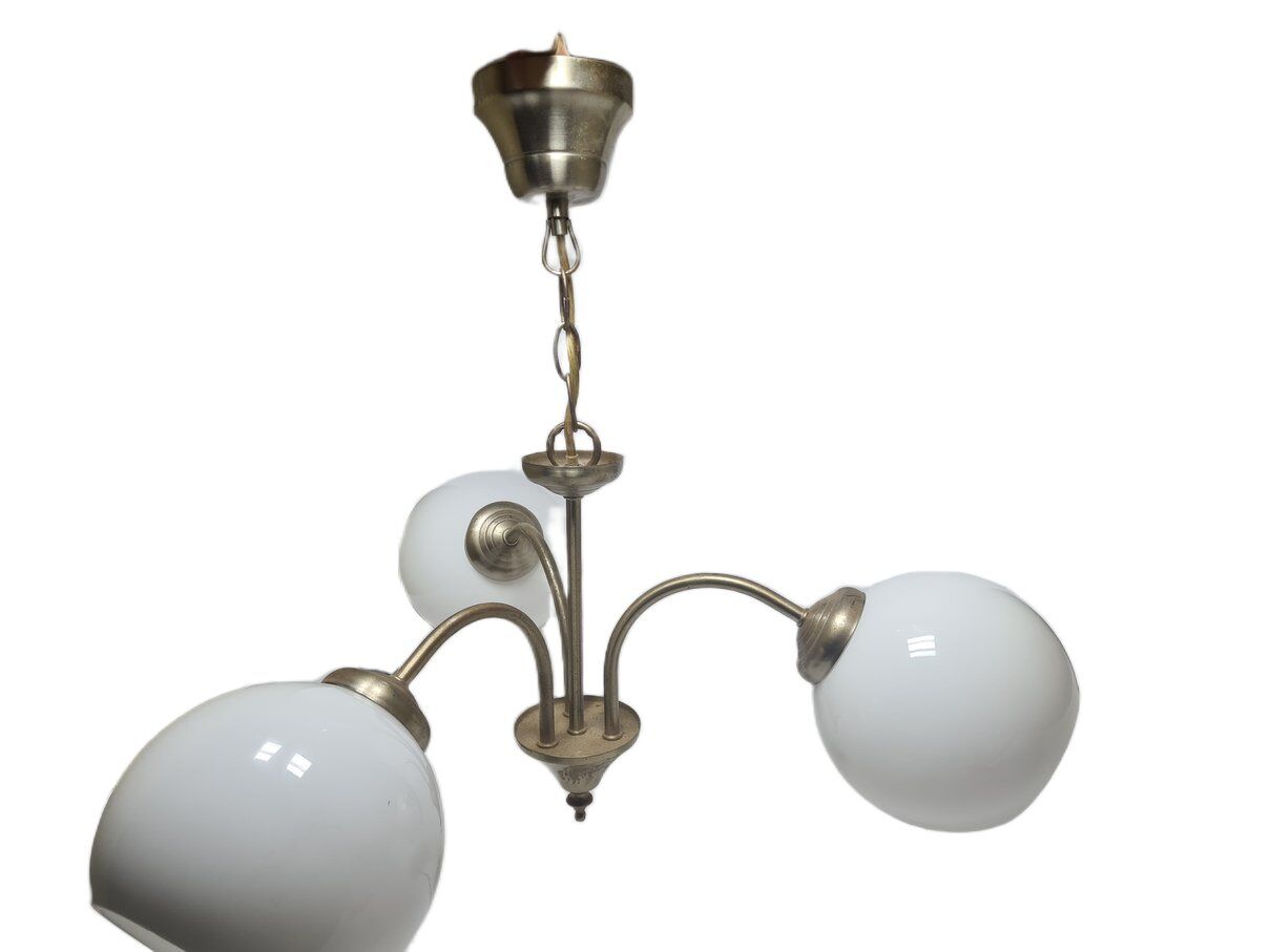 Art Deco glass and brass chandelier, Poland, 1970s