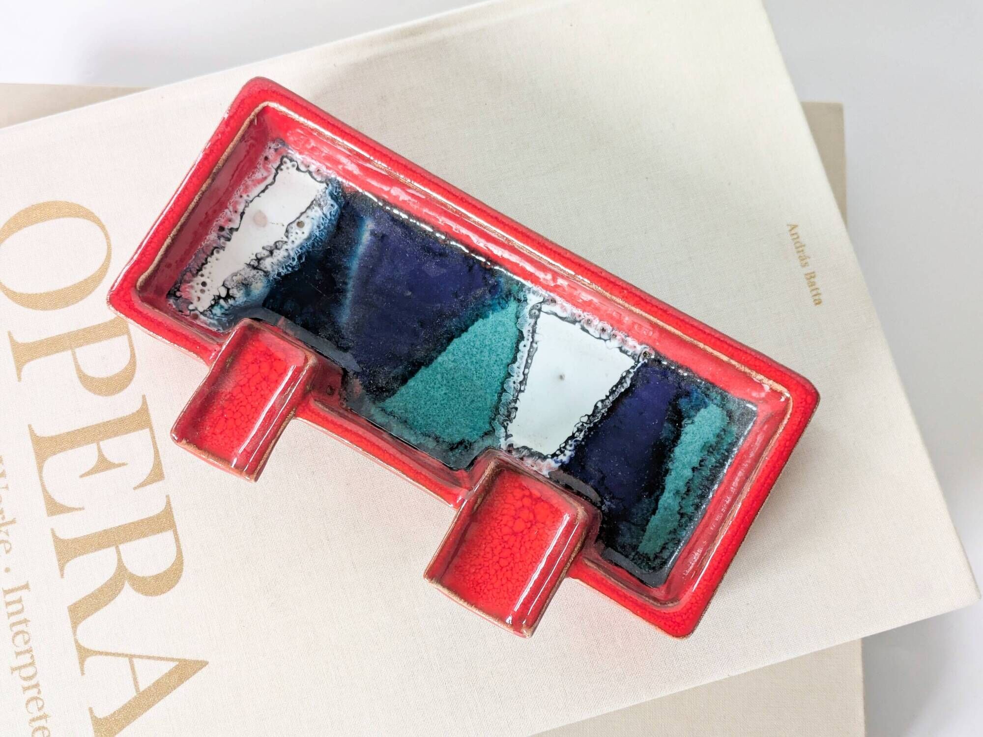 Mid-century ceramic brutalist ashtray catchall fat lava