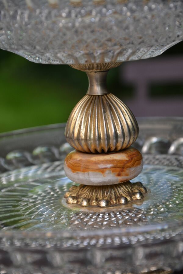 Présentoir, serviteur en cristal, onyx et bronze