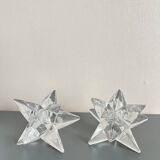 Set of two transparent glass star candle holders