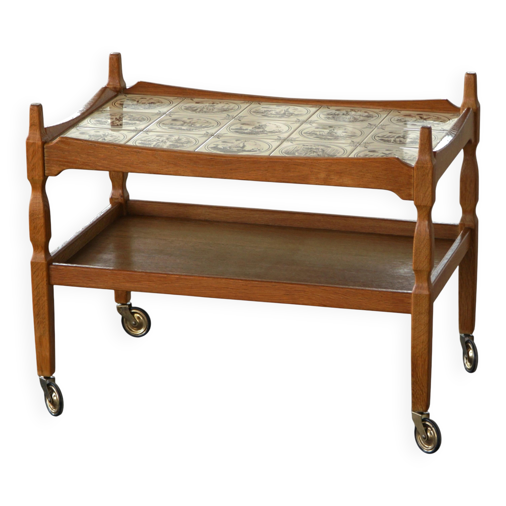 Modern Danish service trolley with tiled top, Henning Kjærnulf, Denmark, 1960s.