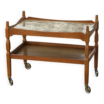 Modern Danish service trolley with tiled top, Henning Kjærnulf, Denmark, 1960s.