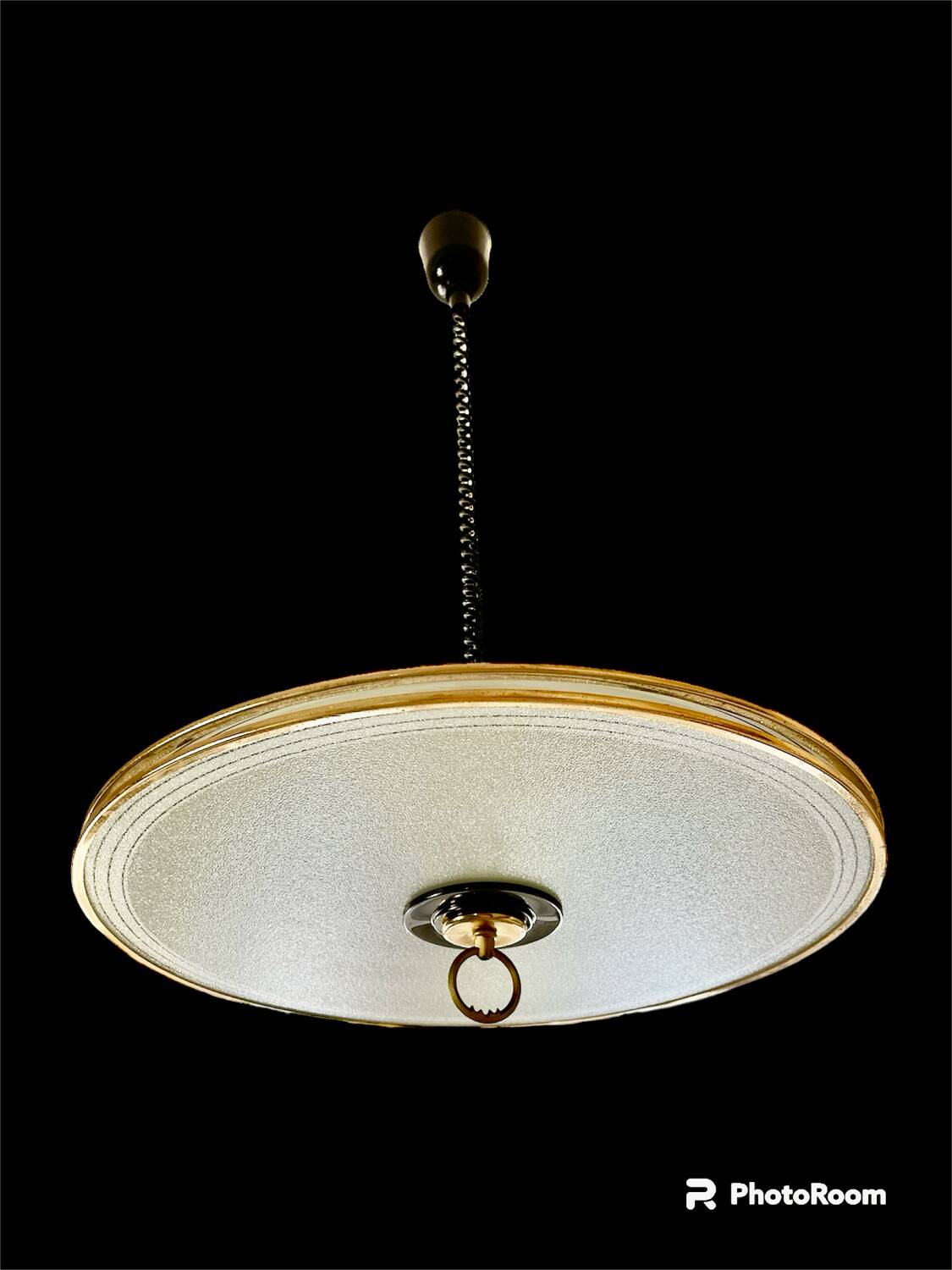 Glass and brass pendant light in the style of Pietro Chiesa, Italy 1970s