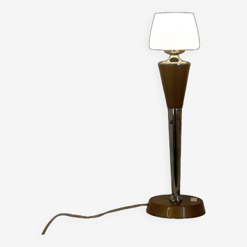 Lampe de table d'appoint Art Déco Français Vintage Chrome et Opaline 1950s Lumière d'appoint