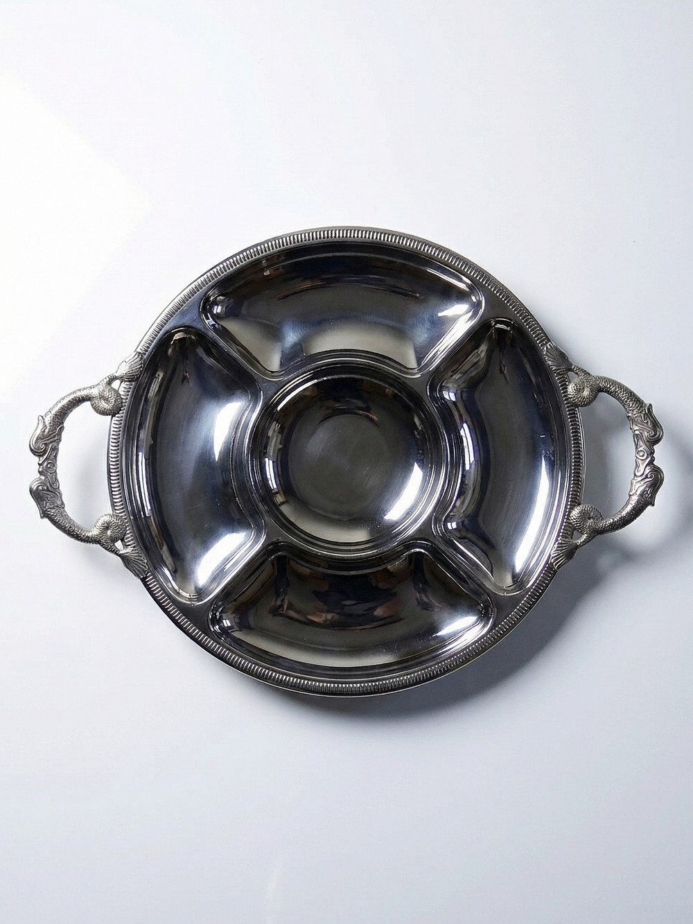 Large serving platter for hors d'oeuvres Jean Couzon in 18/10 stainless steel, 5 compartments.