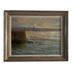 Oil on hardboard beachfront with fishermen on foot 1958 by RP
