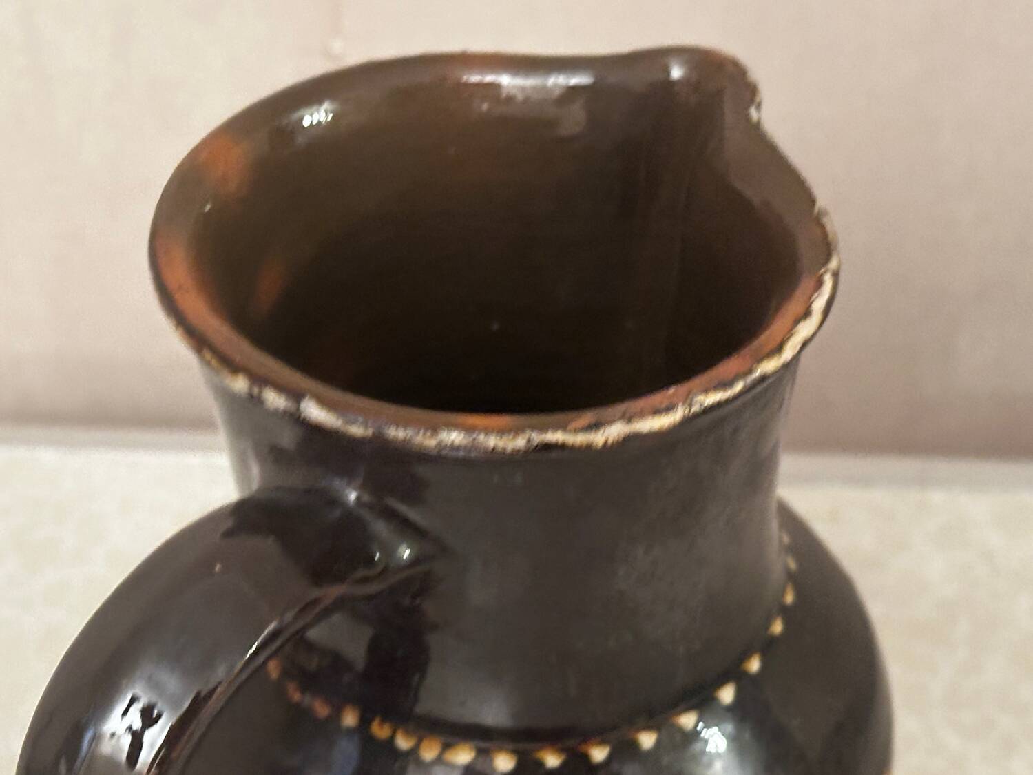 Vintage Romanian glazed pottery pitcher