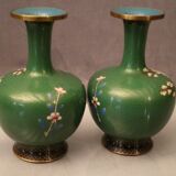 Pair of enamel vases partitioned China Far East