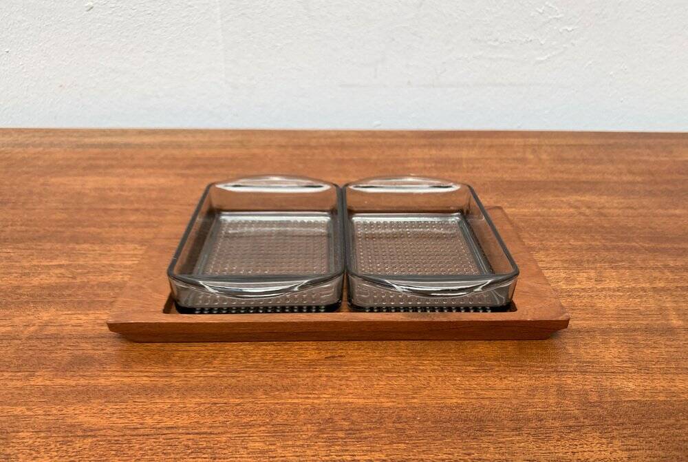 Plateau danois en teck du milieu du siècle avec verres de Lüthje Wood, lot de 3