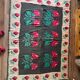 Very Old Romanian floral handwoven carpet made in wool, bohemian design