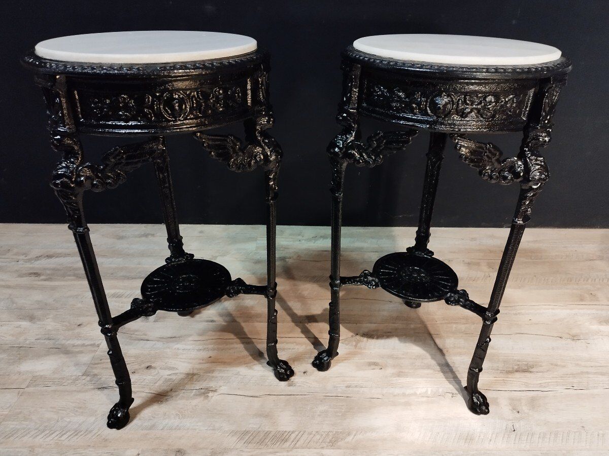 Pair of cast iron pedestal tables XIXth