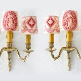 Pair of 3-branch wall lights with screen lampshades