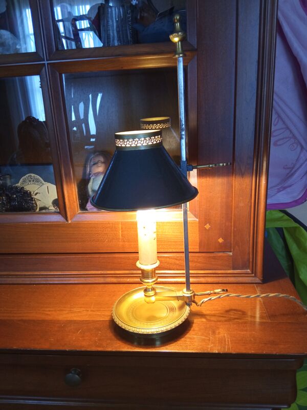 Lampe Bouillotte 1 bras de lumière bronze abat jour tôle style empire