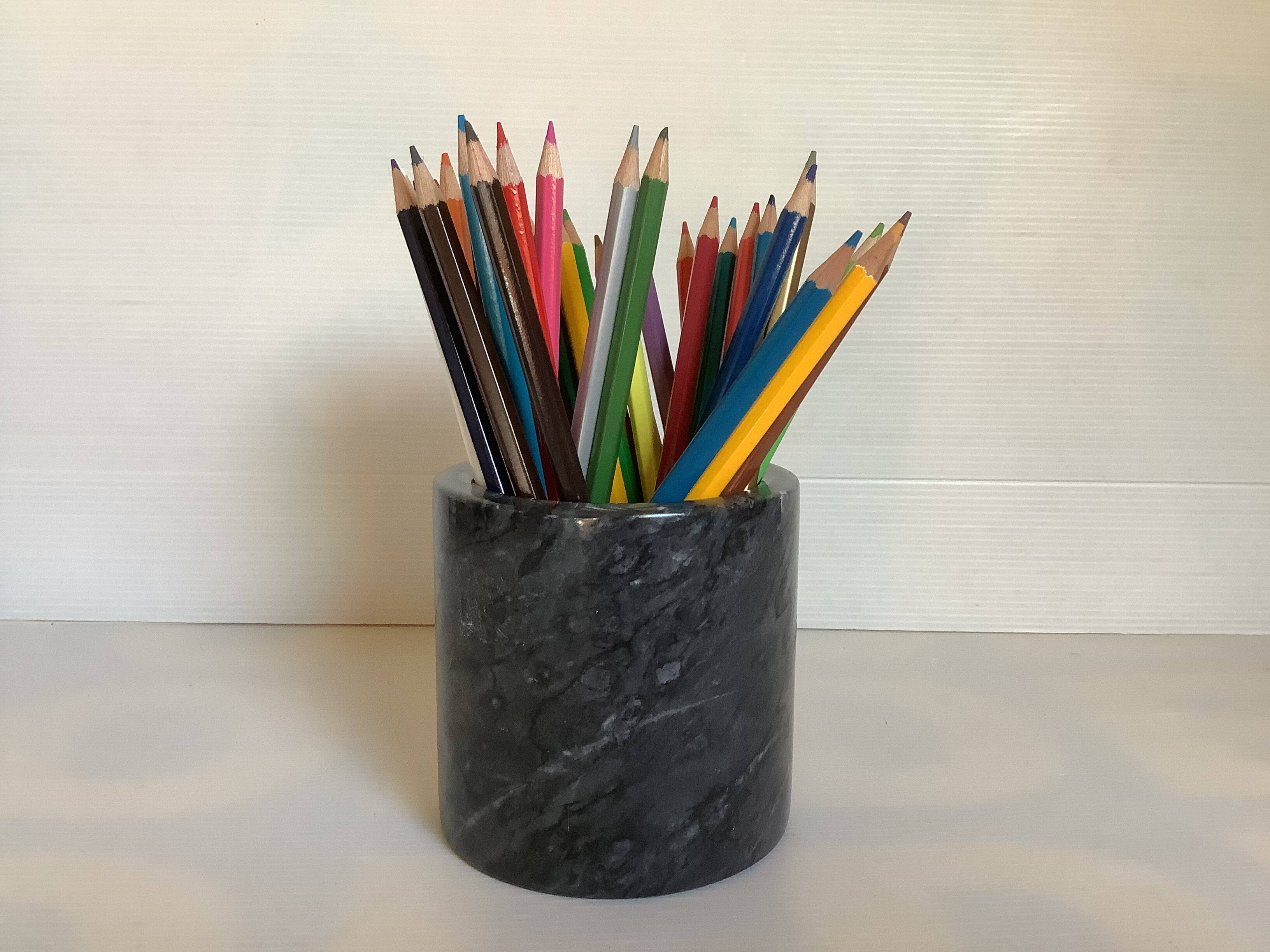 Black gray marble pencil pot