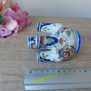 Ancien petit vase pique fleurs faïence de Rouen peint main, vase miniature