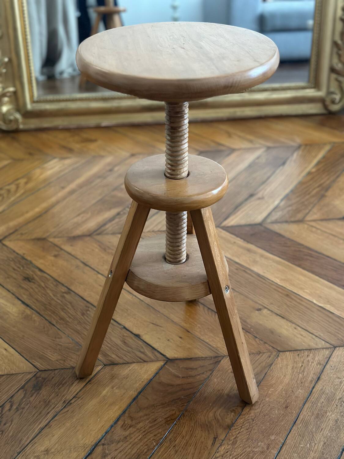 Vintage wooden tripod artist watchmaker stool brutalist workshop