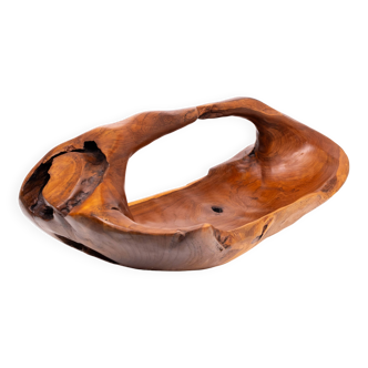 Large Carved Olive Wood Fruit basket 1970s