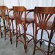 Set of 6 Vintage Bentwood Bar Stool Set: Brown Leather Seat, Nailhead Trim