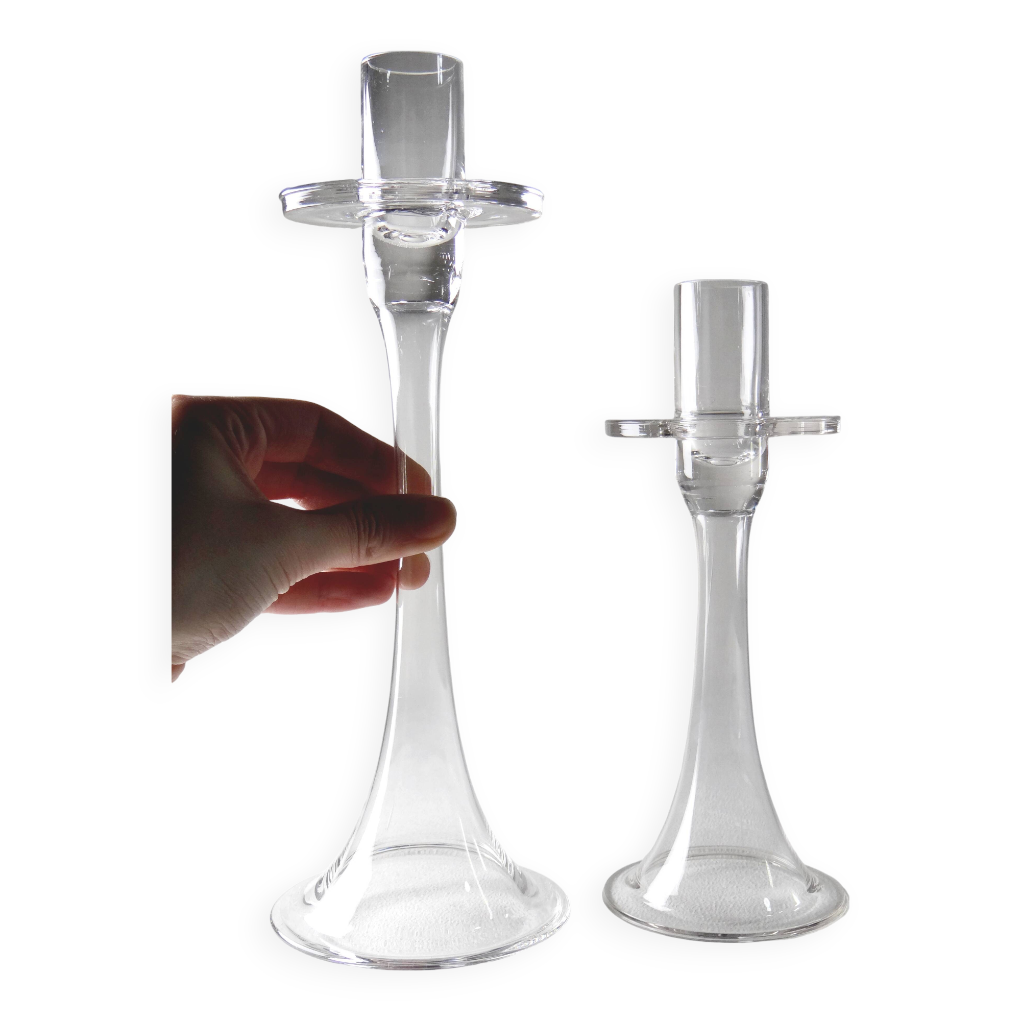 Trois bougeoirs en cristal vintage