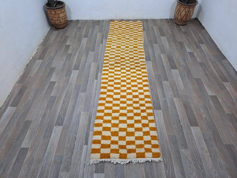 Handmade pure wool runner rug, size 75/300 cm.