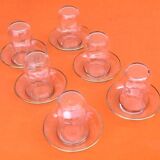 Tea service for 6 glasses / 6 saucers, transparent glass with gilding.