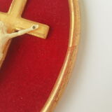 Vintage burgundy vet oval religious frame