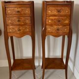 Pair of small tales of bedside wood marquetairie